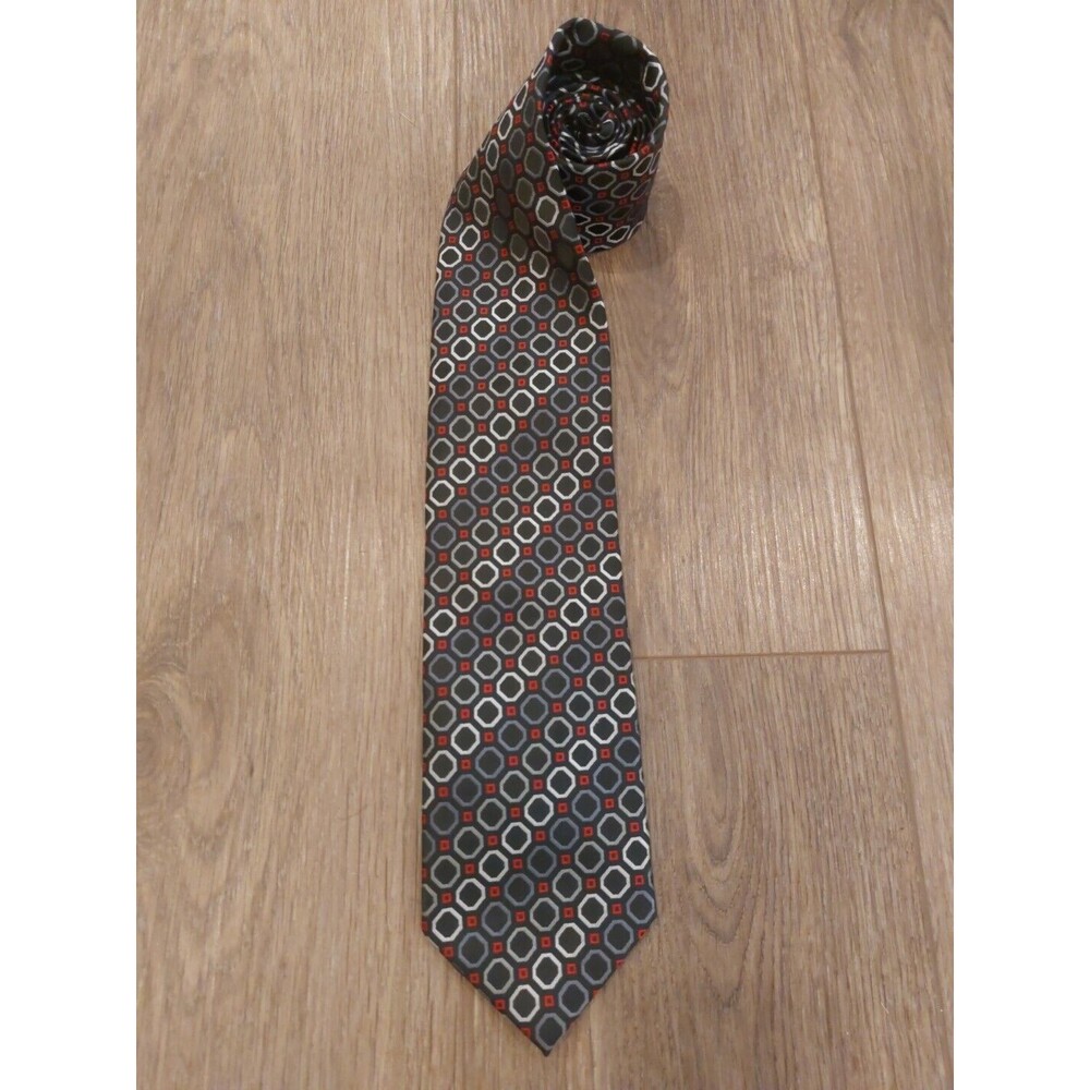Haggar Red Gray Black Geometric Silk Tie